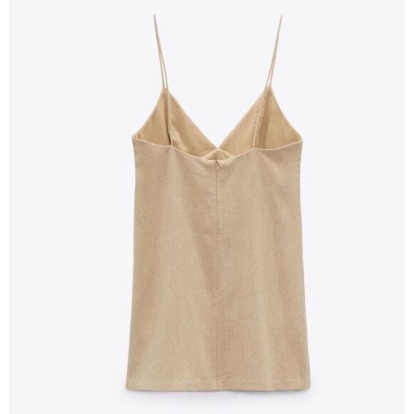 Zara Viral Blogger Favorite Linen Blend Embellished Spaghetti Strap V-Neck Mini - Picture 6 of 13